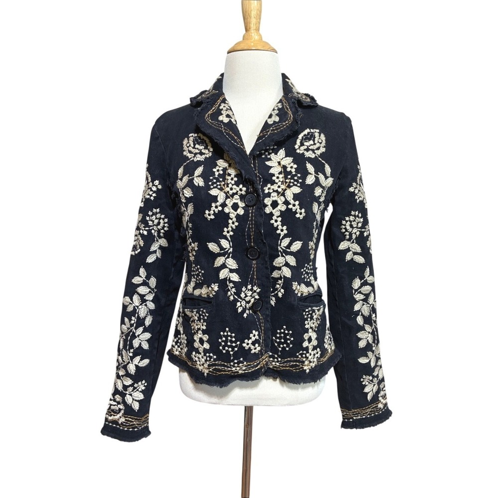 Vintage DB Sport Small Black Stretch Cotton Embroidered Fitted Jacket Unique